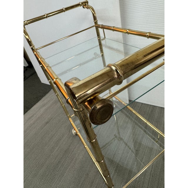 2000 - 2009 Hollywood Regency Double Handle Brass Bar Cart For Sale - Image 5 of 12