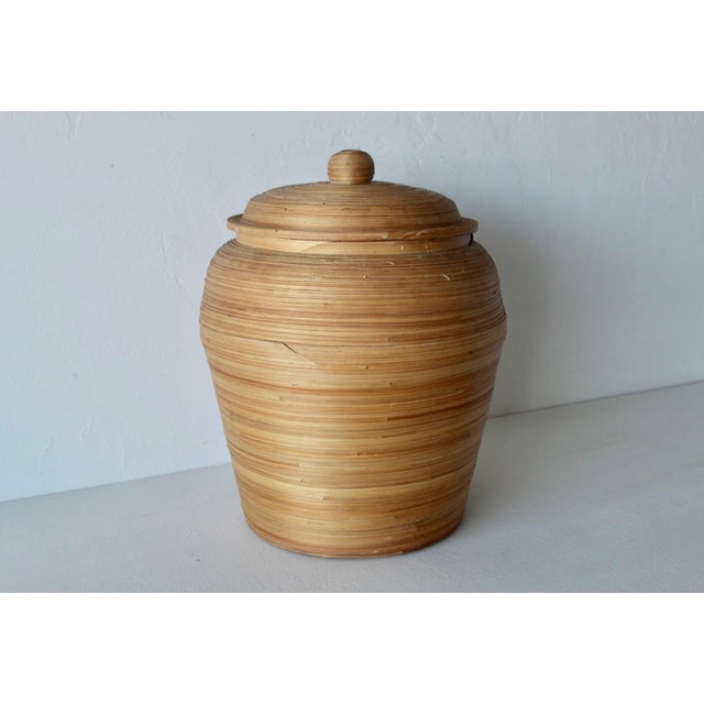 Wood Vintage Vivai Del Sud Italian Style Lidded Bamboo Reed Storage Basket For Sale - Image 7 of 12