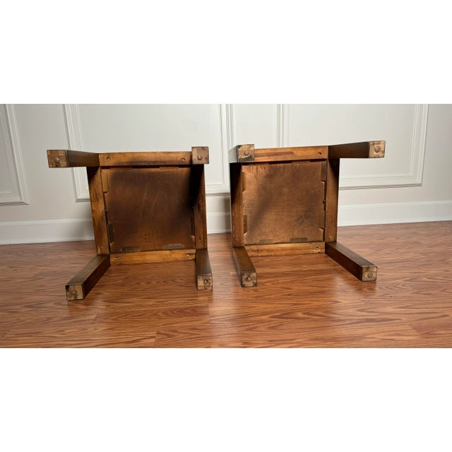 Campaign Style Parquet Solid Wood & Brass Side Tables, a Pair For Sale In Houston - Image 6 of 10