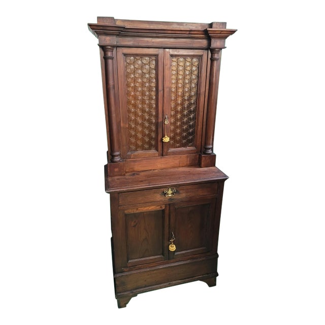 Late 19th Century Antique Pine Hutch Bar With Double Amber Glass Doors Chairish