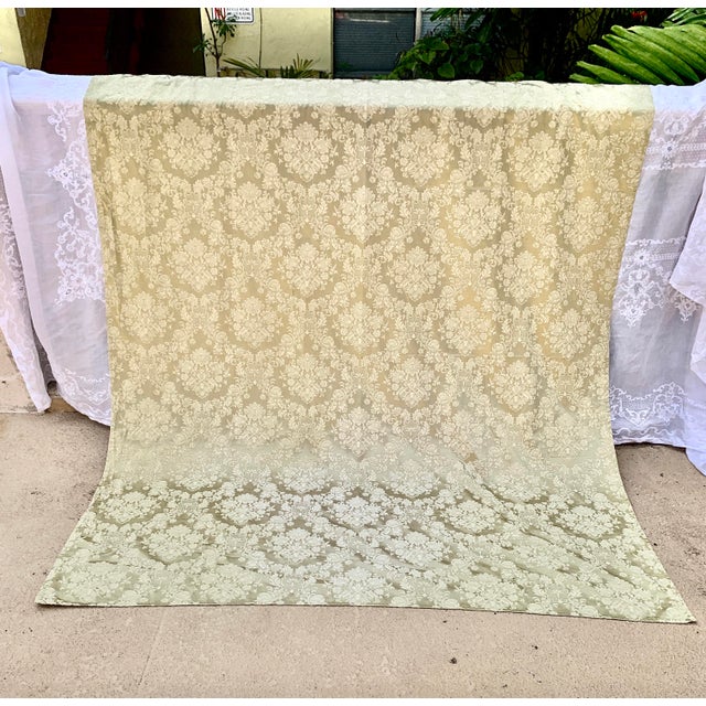 2004 Waterford Sage Green Polyester Cotton Floral Damask W-C Design Tablecloth For Sale - Image 12 of 12