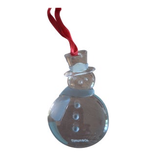 Tiffany & Co. Crystal Snowman Ornament, Complete With Its Original Tiffany Blue Box For Sale
