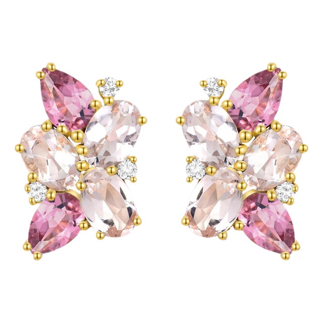 Nina Zhou 5.30 CTW Morganite, Pink Tourmaline and Diamond Cluster Earrings For Sale
