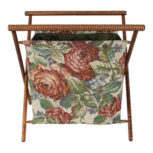 Vintage Folding X-Base Knitting/Sewing Basket W/ Floral Motif