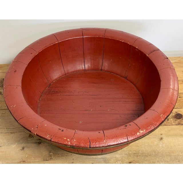 Red Large 19th C Brass Trimmed Red Barrel Bowl For Sale - Image 8 of 12