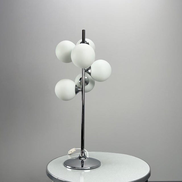 Silver Space Age Table Lamp with Tulip Base and White Opal Glass Globes, Germany, 1970s For Sale - Image 8 of 8