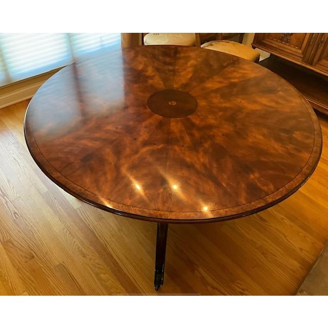 1990s Attributed to Theodore Alexander Large Round Mahogany Dining Extension Table For Sale In Chicago - Image 6 of 12