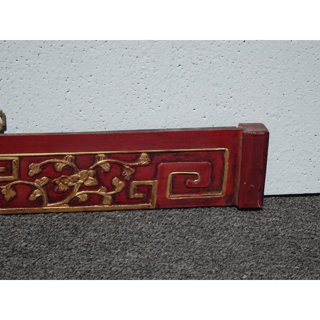 Red Vintage Oriental Asian Hanging Wall Decor ~ Decorative Red Carved Accent #1 For Sale - Image 8 of 15
