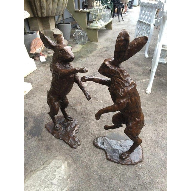 Life-Size Bronze Boxing Hares from E&S Crown Foundry, Set of 2 For Sale - Image 9 of 12