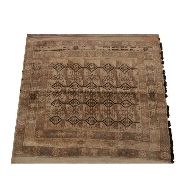 Tribal Vintage Baluch Persian Rug in Beige-Brown & Black Tribal Geometric Pattern For Sale - Image 3 of 6