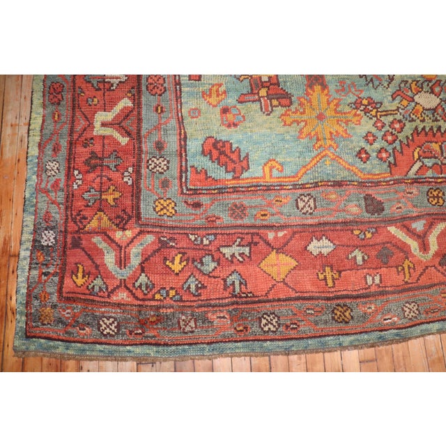 Textile Room Size Green Antique Square Oushak Rug For Sale - Image 7 of 10