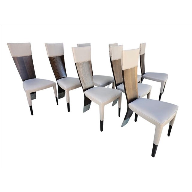 Pietro Costantini - Set of Eight Jade Dining Chairs With Chrome Leg Caps For Sale - Image 14 of 16