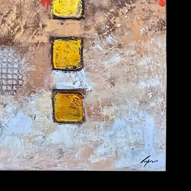 Wood Large Contemporary Abstract Signed Painting – Mixed Media with Gesso & Gold Accents For Sale - Image 7 of 9