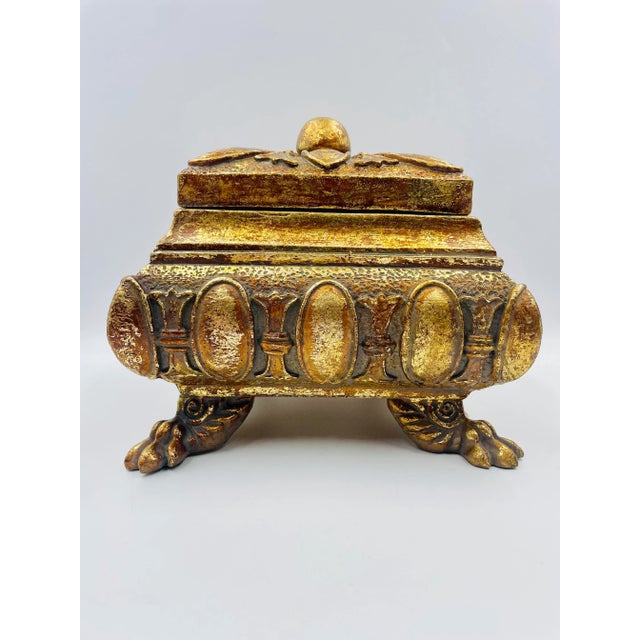 French Vintage Gold Gilt Clawfoot Treasure Box For Sale - Image 3 of 13