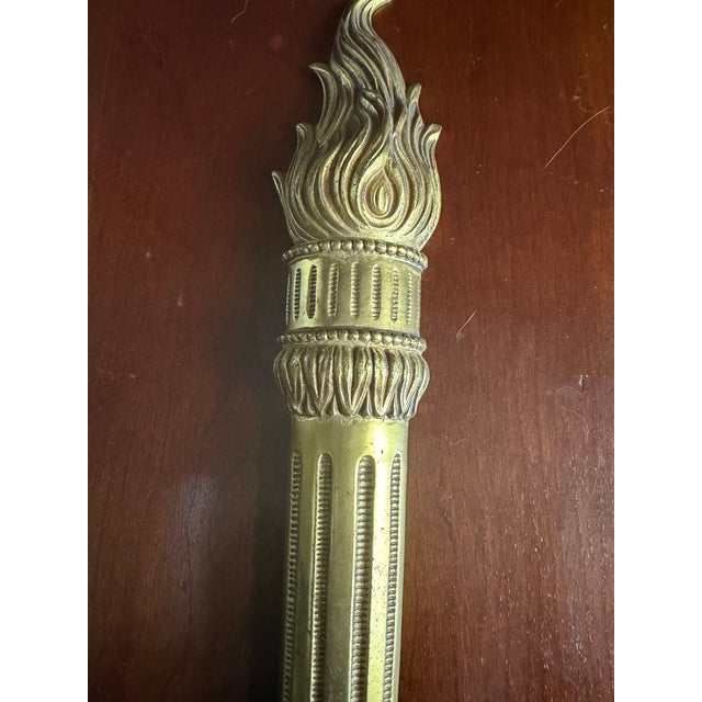 Bronze Sconces Beautiful Vintage Neoclassic Brass / Bronze Dore’ With Torch Motif. Wired (Pair). For Sale - Image 8 of 8