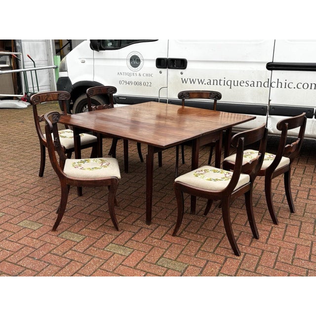 Antique Mahogany Drop Leaf Dining Table and Chairs, Set of 7 For Sale - Image 16 of 18