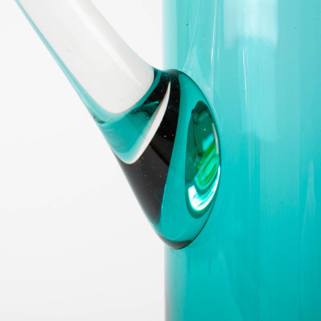 Portuguese Turquoise Glass Jug, 1960s For Sale - Image 11 of 18