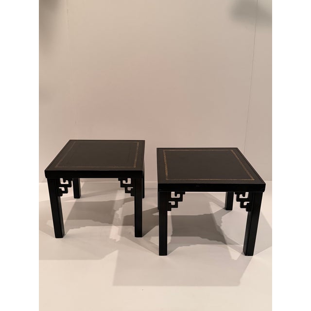 Black Tooled Leather & Gold Embossed End Tables- A Pair For Sale - Image 9 of 9