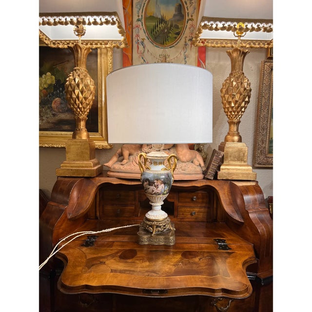 Gold Late 19th Century French Louis XVI Style Hand Painted & Gilded Porcelain Vase Turned to a Table Lamp For Sale - Image 8 of 11