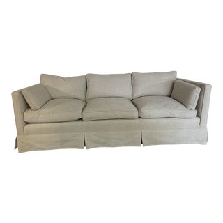1980s Vintage Classical Tuxedo Style Linen Blend Sofa For Sale