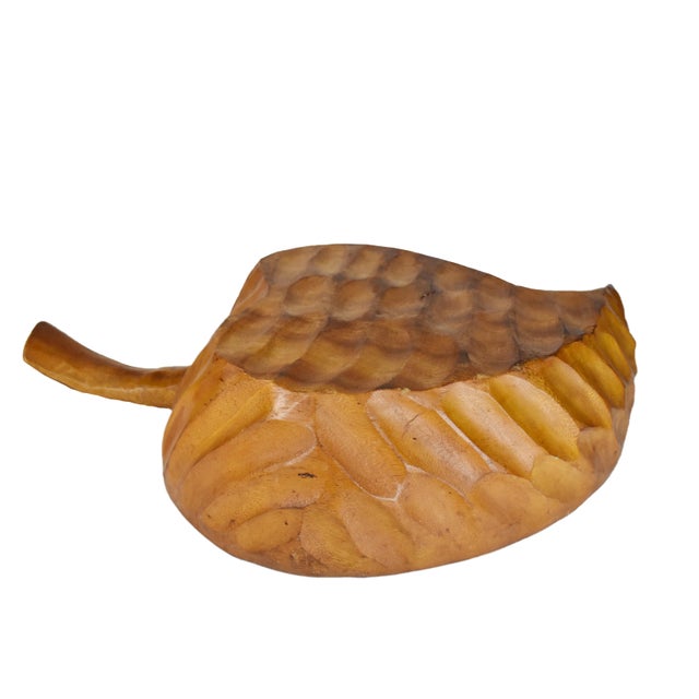 Mid 20th Century Hand Carved Solid Wood Large Size Leaf Shaped Bowl For Sale - Image 10 of 12