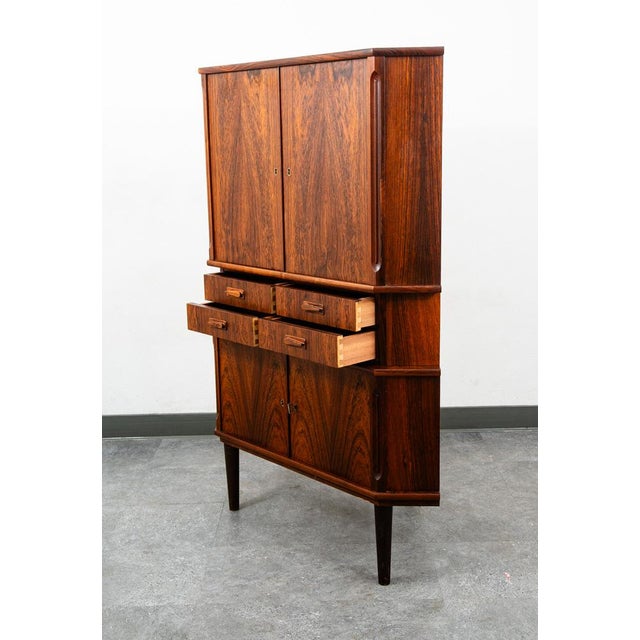 Mid-Century Modern Mid Century Danish Modern Corner Cabinet Rosewood Bar Denmark Drawers Locking Vg For Sale - Image 3 of 11