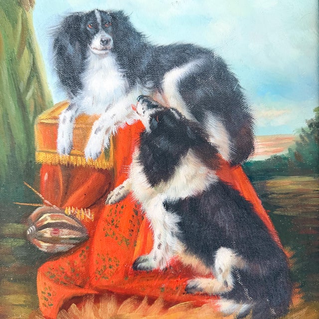 Vintage Oil Painting on Board of King Charles Spaniels After Richard Ansdell - Unsigned For Sale - Image 4 of 10