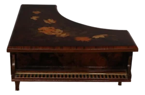 1950s Large Italian Floral Marquetry Inlaid Wood Piano Shaped Music Jewelry Box - Plays "Torna a Surriento"