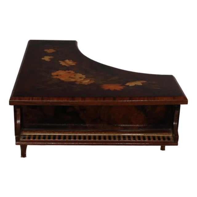 1950s Large Italian Floral Marquetry Piano Shaped Music Jewelry Box - Plays "Torna a Surriento" For Sale
