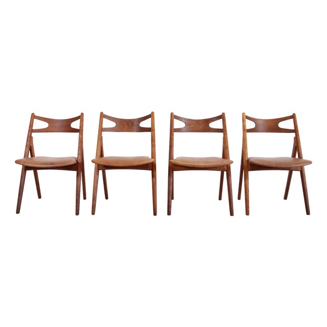 Set of 4 Oak Hans Wegner Sawbuck Model Ch29 Chairs by Carl Hansen and Son, 1950s For Sale
