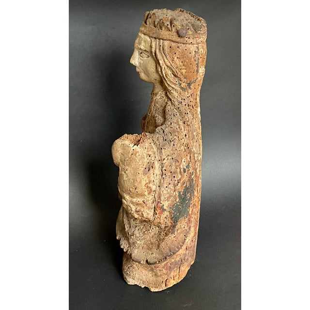 Medieval Polychrome Statue of Virgin and Child, Late 14th-Early 15th Century, Wood For Sale - Image 3 of 9