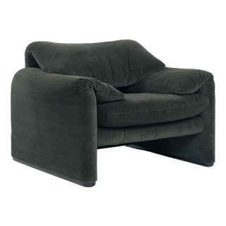 Green Striped Maralunga Chair by Vico Magistretti for Cassina, 1970s For Sale