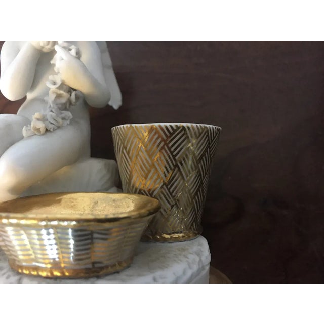 Antique Early 19th Century French Empire Porcelain Inkwell in Gold & White Featuring a Cherub For Sale - Image 10 of 13