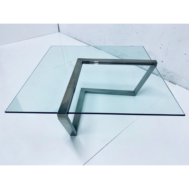 Mid-Century Modern Design Institute of America Dia Glass and Brushed Chrome Coffee Table For Sale - Image 3 of 13