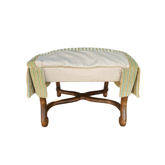 Wood Kreiss Foot Stool or Ottoman With Rose Tarlow Striped Velvet Fabric For Sale - Image 7 of 10