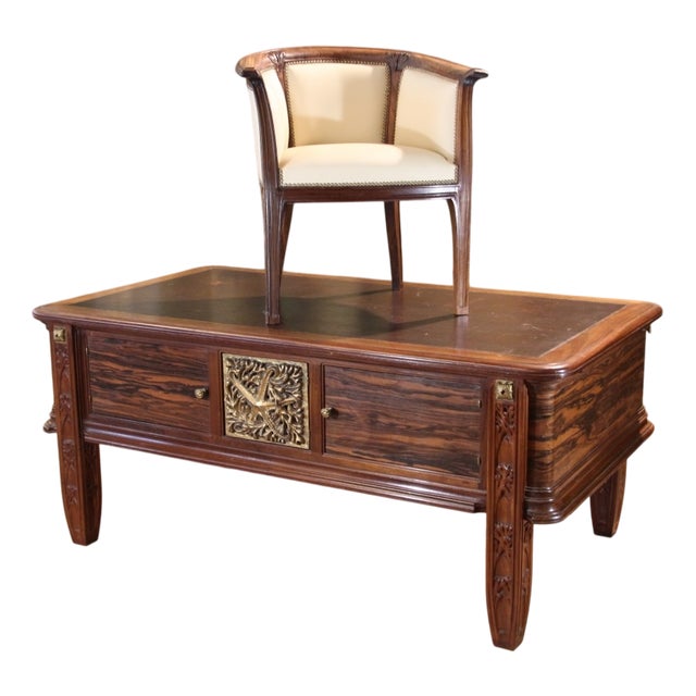 Art Deco Flat Desk and Executive Chair by Jules Cayette, 1930s, Set of 2 For Sale