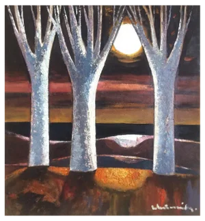 Laimdots Murnieks, Romantic Sunset, 1991, Oil on Cardboard