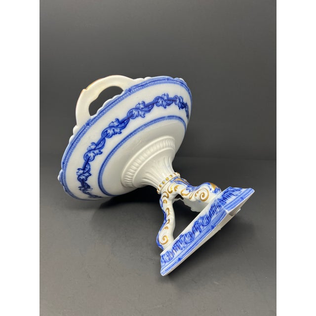 Blue Antique Carl Tielsch Altwasser German Porcelain Pedestal Compote / Cake Stand, Cobalt Blue & Gilt Rococo, c.1880 For Sale - Image 8 of 8