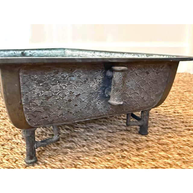Early 20th Century Signed Koi Bronze Large Rectangular Jardiniere For Sale - Image 5 of 11