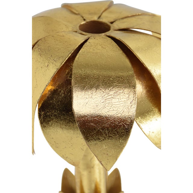 Matthew Izzo Home Palmy Iron Palm Tree Gold Leaf Candle Holder on White Marble Base For Sale In New York - Image 6 of 6
