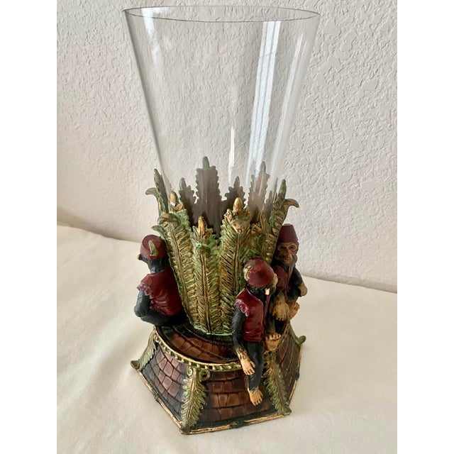 Late 20th Century Vintage Singerie Motif Primates Dressed in Red Vests & Hat Unique and Exquisite Vase/Vessel For Sale - Image 5 of 16