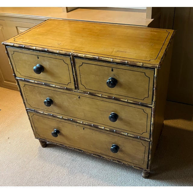 Antique 19th Century Regency Carved and Painted Faux Bamboo Chest of Drawers, England Circa 1830 For Sale - Image 12 of 18