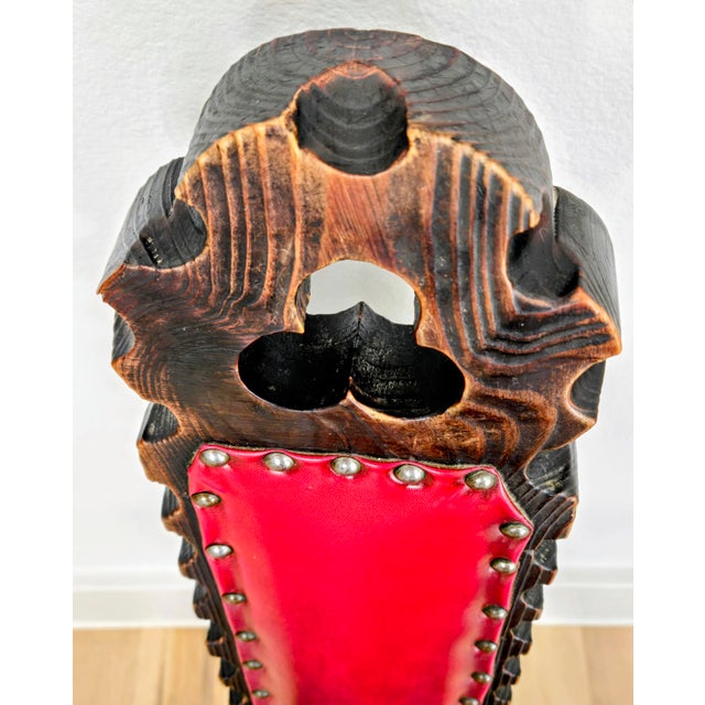 Vintage Spanish Brutalist Tripod Chair With Red Leather Upholstery For Sale - Image 10 of 14