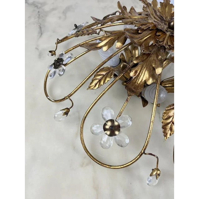 1980s Gilt Iron & Glass Ceiling Light from Banci, Italy, 1980s For Sale - Image 5 of 11