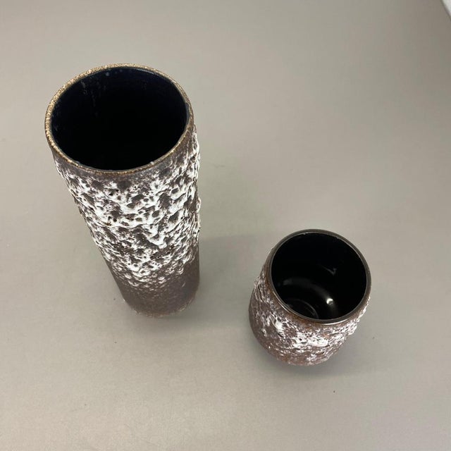 Set of Two Pottery Fat Lava Vases Crusty Brown-White from Jopeko, Germany, 1970s, Set of 2 For Sale - Image 16 of 18