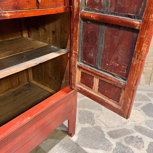 19th Century Elegant Antique Red Chinese Cabinet Wedding Chest For Sale - Image 12 of 12