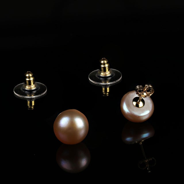 Traditional Bronzy Pearl Studs With 14k Yellow Gold - 2 Pieces For Sale - Image 3 of 4