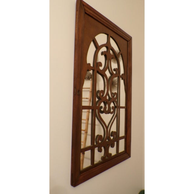 Vintage Walnut Framed Arched Fretwork Overlay Wall Mirror For Sale - Image 4 of 9