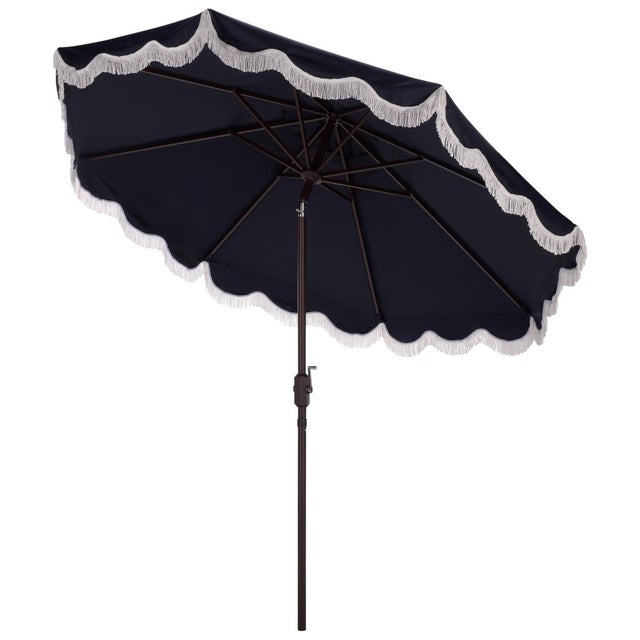 Metal Torsa 9 Ft Crank Umbrella, Navy/Brown Pole For Sale - Image 7 of 9