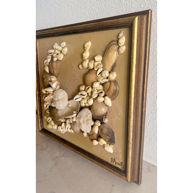 1970s Coastal Folk Art Framed Sea Shell Decorative Hanging Signed by Artist For Sale In Palm Springs - Image 6 of 14